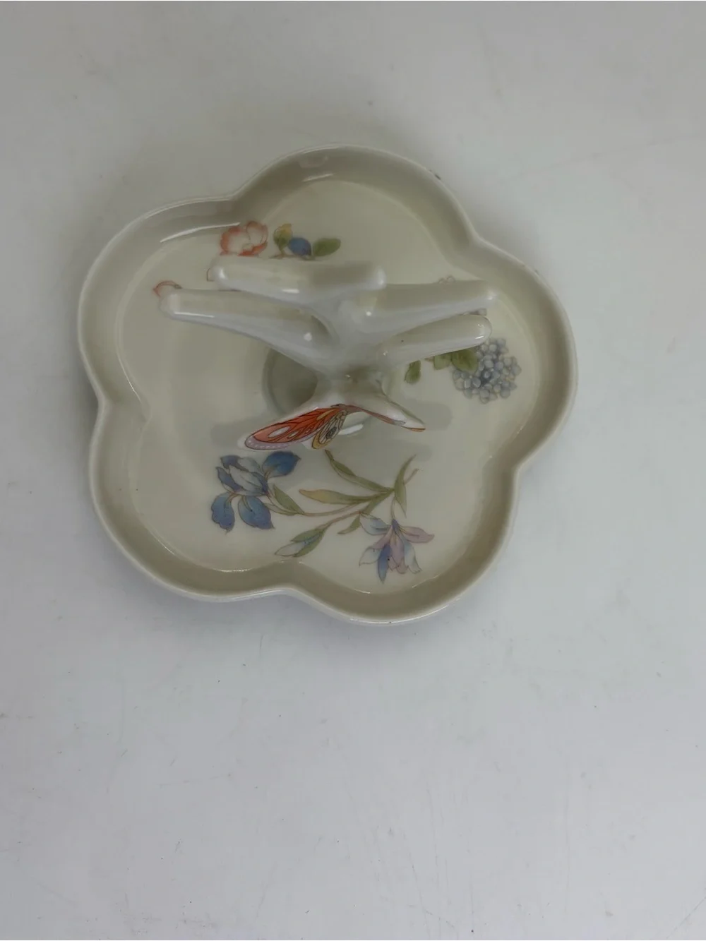 Vintage Porcelain Ring Holder Trinket Dish with Charming Butterfly Detail